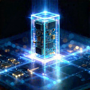 Quantum Computer With Holographic Projection With Blue, Three-dimensional