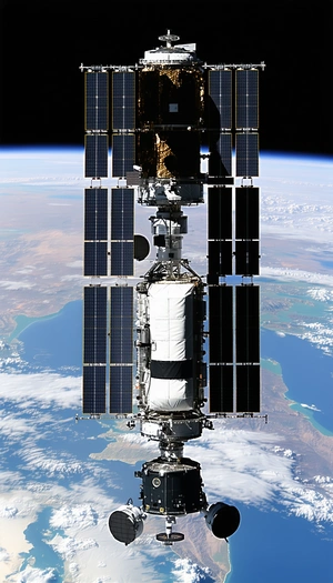 A Space Shuttle With A Large Satellite Dish On Top Of It