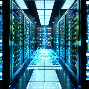 Server Rack With Holographic Projection With Image, There