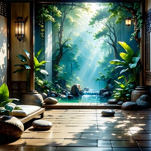 Lifestyle Oil Painting: Wellness Scene With Natural Lighting With Image, There