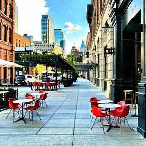 Urban Editorial Photography: Urban Street With Outdoor Seating With City Street