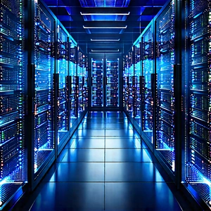 Server Rack With Digital Particles With Image, There