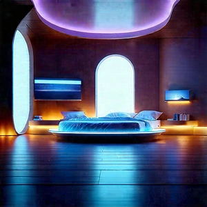 Futuristic Smart Home With Large Bedroom