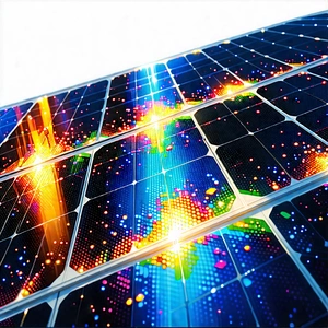 Tech Gouache Painting: Solar panel with digital particles