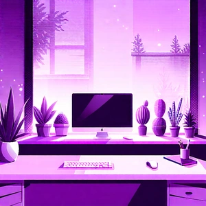 Lifestyle Vector Art: Home Office With Plants And Natural Elements With Image, There