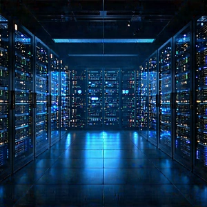 Server rack with (digital:1.11) particles
