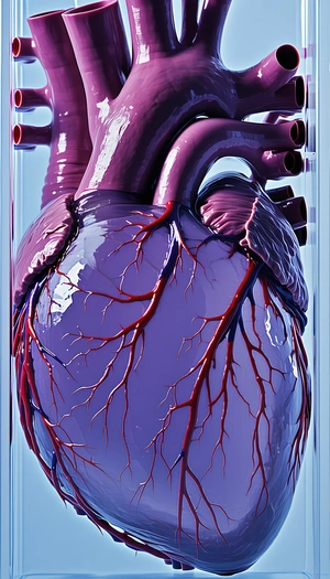 The Image Is A Close-up Of A Heart, Showcasing Its Intricate Structure And Blood Vessels