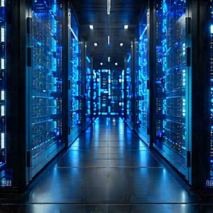 Server rack with blue light (glow:1.27)