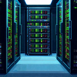 Server Rack With Data Streams With Image, There