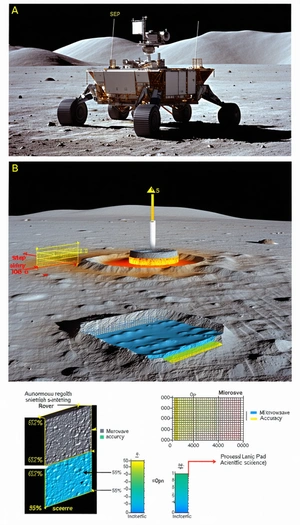 A Rover On The Moon, With A Large Hole In The Ground Nearby