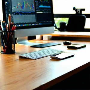 Business Macro Photography: Workplace with digital devices on desk