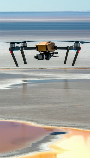 A Large Drone Flying Over A Beach