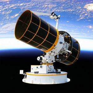A Large Satellite Is Seen In The Sky, With A View Of The Earth Below