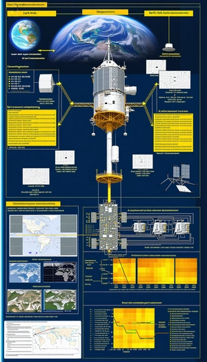 A Large, Detailed Diagram Of A Space Station Is Displayed On A Blue Background