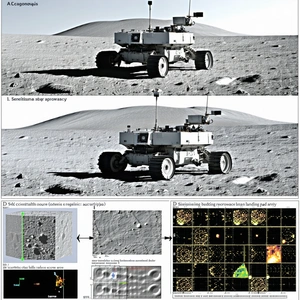 The Image Is A Split-screen Display Of A Rover On The Moon