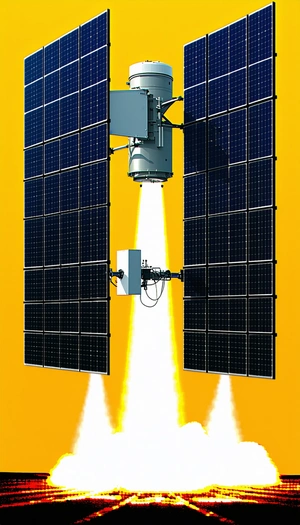 A Spacecraft With A Large Antenna On Its Side, Flying Through The Air
