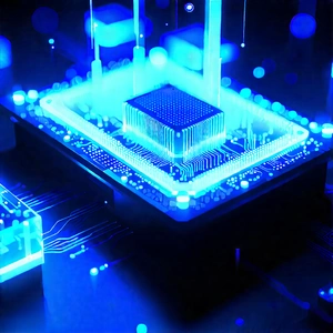 Quantum computer with blue light (glow:1.21)