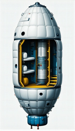 A White And Blue Spacecraft Is Shown In A Detailed Illustration