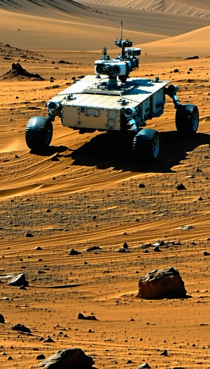 A Large, Four-wheeled Vehicle Driving Across A Sandy Terrain