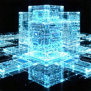 Quantum Computer With Blue Light (glow:1.38) With Representation Computer