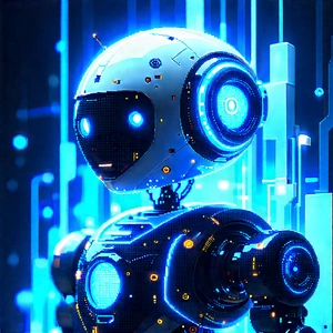 Robot With Holographic Projection With Futuristic Robot