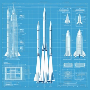 A Blue Drawing Of A Rocket Ship Is Displayed On A Piece Of Paper
