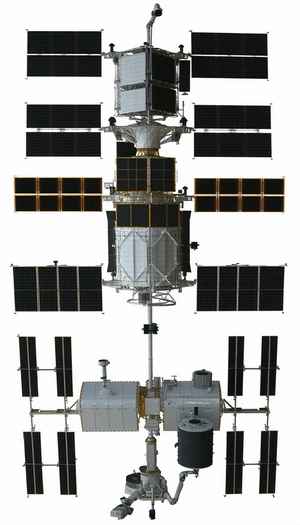 The Image Is A White And Black Illustration Of A Space Station
