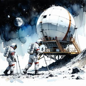In The Image, There Are Two Astronauts Walking On The Moon, Each Carrying A Backpack