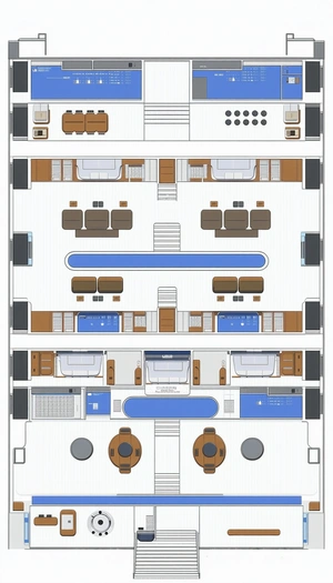 The Image Is A Blueprint Of A Large Ship, Showcasing The Interior Layout