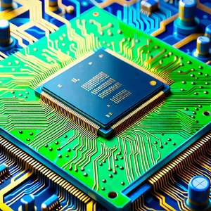 Tech Gouache Painting: Close-up of microprocessor