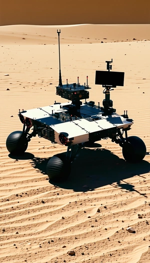 A White Robotic Vehicle With A Large Screen On Its Front