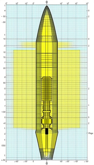 A Yellow Rocket Ship Is Shown In A Blue Background