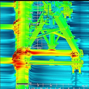 The Image Is A Close-up Of A Large Metal Structure, Possibly A Bridge Or A Building