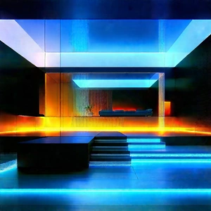 Futuristic Smart Home With Futuristic, Blue-lit