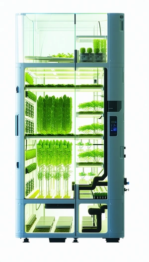 A Large, White, And Green Refrigerator Filled With Various Plants