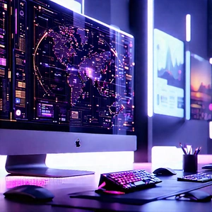 Futuristic (digital:1.43) workspace