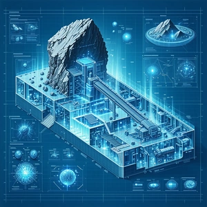 A Blue And White Drawing Of A Building Is Shown