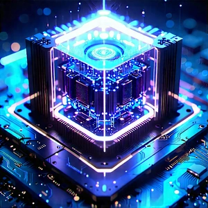 Quantum Computer With Neon Accents With Futuristic Computer