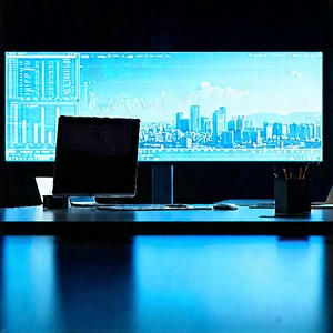 Financial Technology In Tech Office With Large Computer