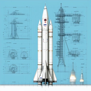 A Space Shuttle Is Shown In A Blue And White Drawing