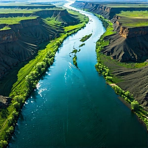 Nature Blueprint Style: Aerial View Of Winding (river:1.29) With Large River