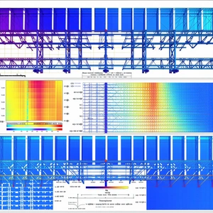 The Image Is A Blue And White Drawing Of A Large Structure, Possibly A Stadium Or A Building