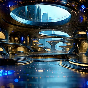 Futuristic Innovation Hub With Futuristic Cityscape