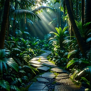 Nature Cinema 4d: Path Through Tropical Jungle With Serene Forest