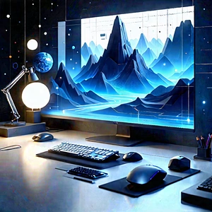 (futuristic:1.23) Digital Workspace With Computer Desk