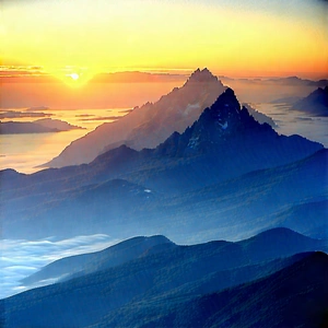 Nature 3d Render: Mountain Range During Sunrise With Beautiful Sunset