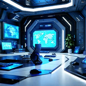 (futuristic:1.19) tech startup office