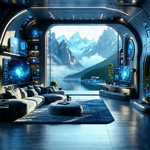 Tech Digital Art: Futuristic Smart Home With Image, There