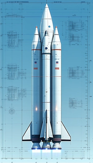 A White Rocket Ship Is Shown In A Blue Sky