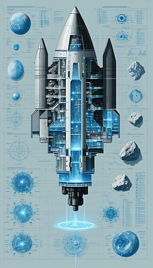 A Futuristic Space Ship Is Shown In A Blue And White Color Scheme